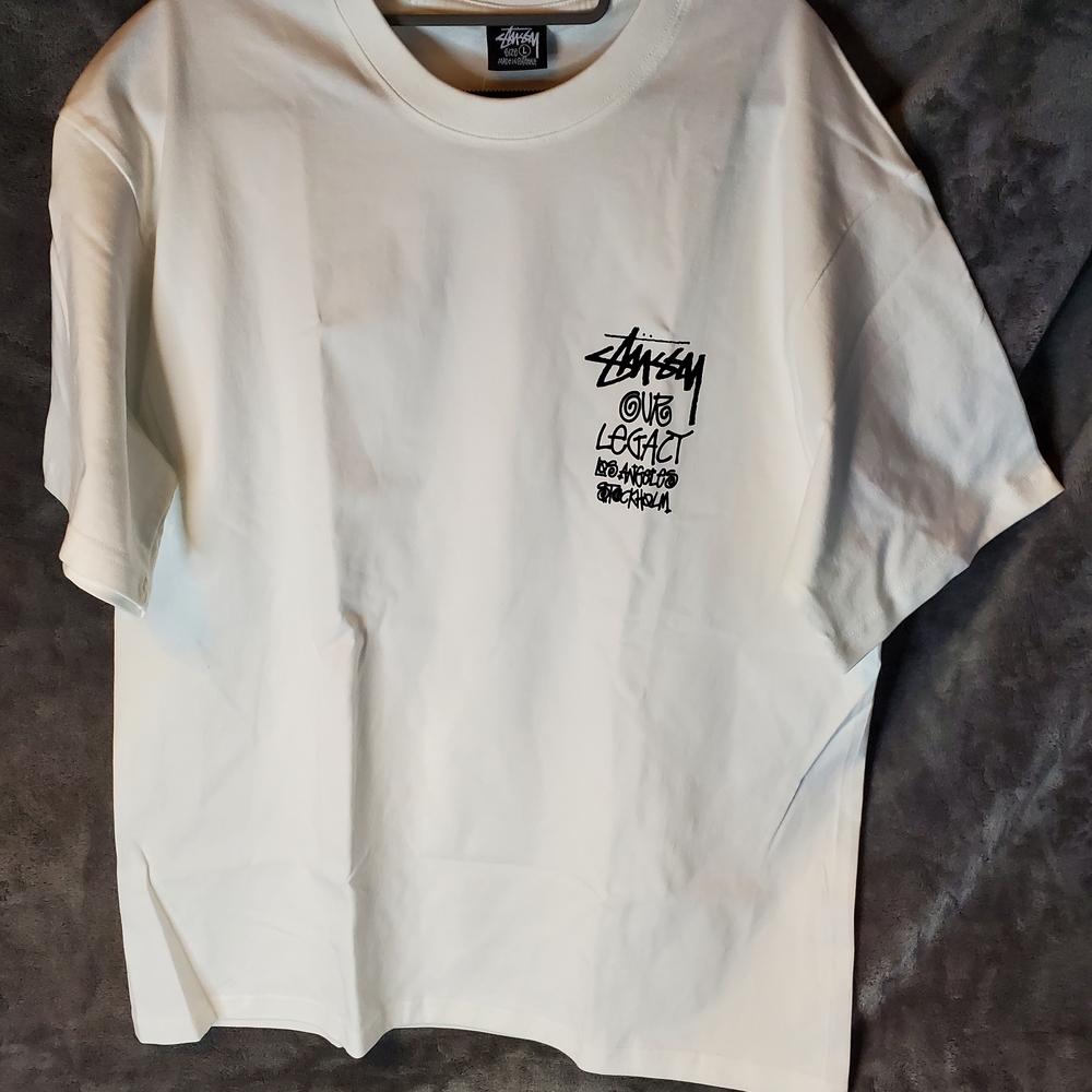 Stussy 'Our Legacy' Tee. White And Black Logo. Size Large